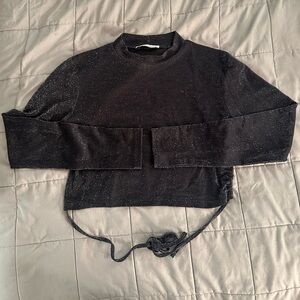 Pull&Bear Black Sparkle Open Back Crop Top